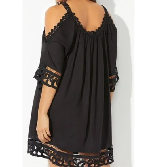 Nwt Vera Crochet Cold Shoulder Swimsuits For All Boho Black - Picture 2 of 3